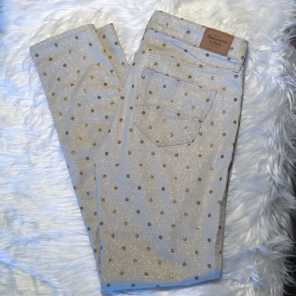 Abercrombie & Fitch Gold Shimmer Polka Dot Skinny